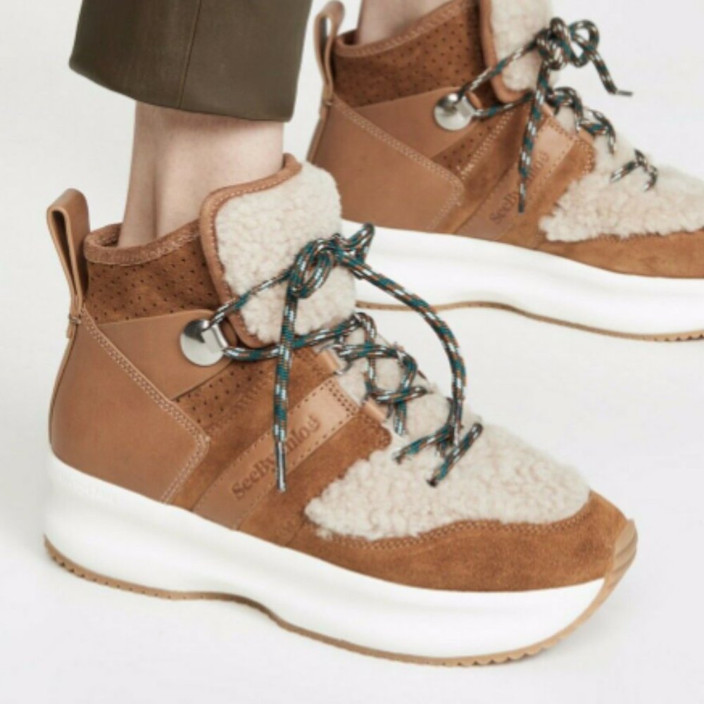 see by chloé women's Casey High Top Shearling Hiker Sneakers MSRP$555 sz 38, 39